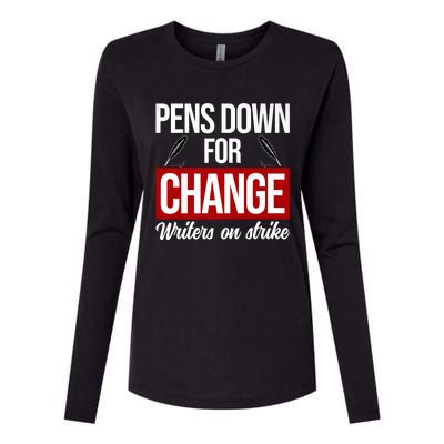 WGA Writers On Strike Pens Down For Change Anti AI Chatbots Womens Cotton Relaxed Long Sleeve T-Shirt