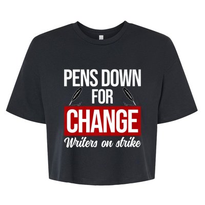 WGA Writers On Strike Pens Down For Change Anti AI Chatbots Bella+Canvas Jersey Crop Tee