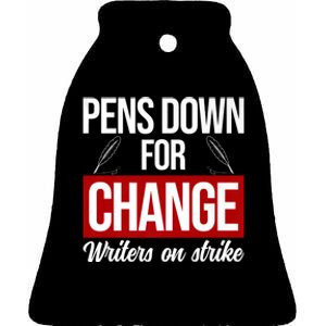 WGA Writers On Strike Pens Down For Change Anti AI Chatbots Ceramic Bell Ornament