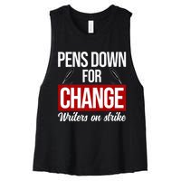 WGA Writers On Strike Pens Down For Change Anti AI Chatbots Women's Racerback Cropped Tank