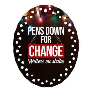 WGA Writers On Strike Pens Down For Change Anti AI Chatbots Ceramic Oval Ornament