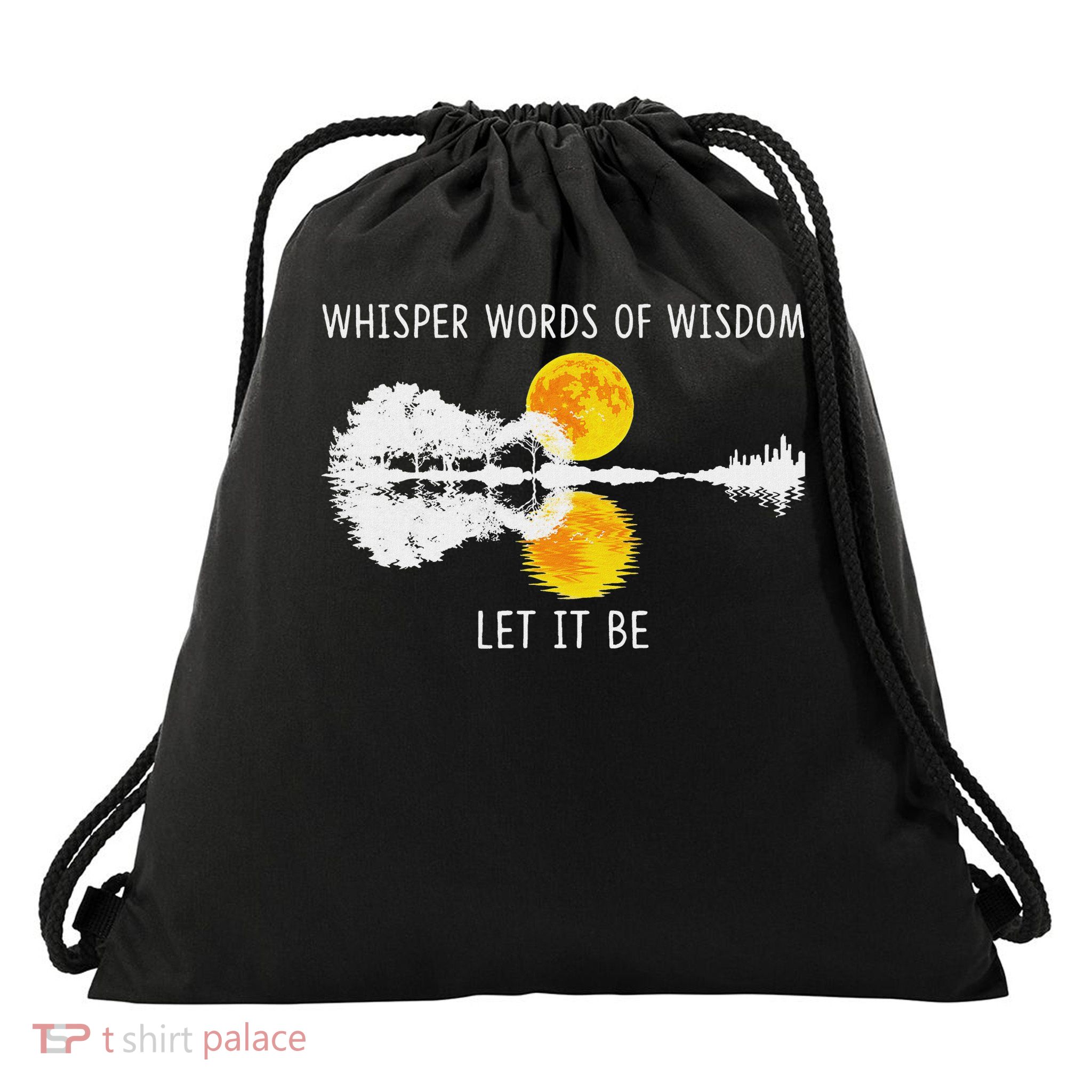 Whisper Words Of Wisdom Let It Be Guitar Lake Shadow  Drawstring Bag