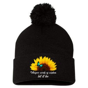 Whisper Words Of Wisdom Let It Be With Butterfly Pom Pom 12in Knit Beanie