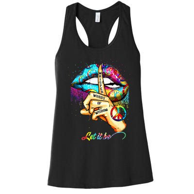 Whisper words of wisdom let peace let funny quotes Women's Racerback Tank