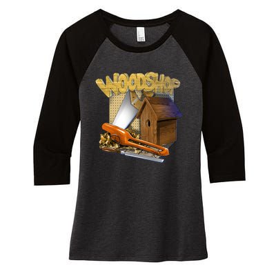 Woodshop Women's Tri-Blend 3/4-Sleeve Raglan Shirt