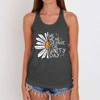 We Wear Orange For Unity Day Daisy Anti Bullying Women's Knotted Racerback Tank