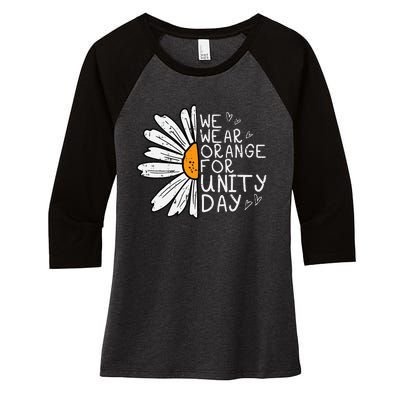 We Wear Orange For Unity Day Daisy Anti Bullying Women's Tri-Blend 3/4-Sleeve Raglan Shirt