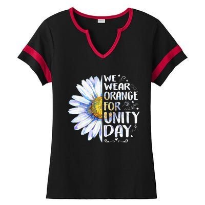 We Wear Orange Daisy Flower For Unity Day Anti Bullying Ladies Halftime Notch Neck Tee