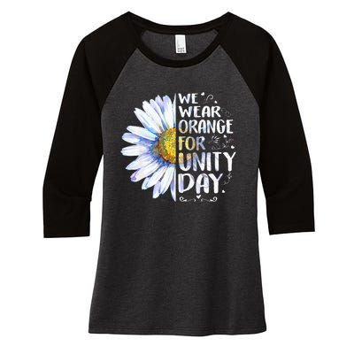 We Wear Orange Daisy Flower For Unity Day Anti Bullying Women's Tri-Blend 3/4-Sleeve Raglan Shirt