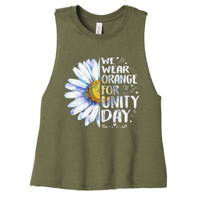 We Wear Orange Daisy Flower For Unity Day Anti Bullying Women's Racerback Cropped Tank