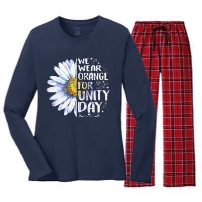 We Wear Orange Daisy Flower For Unity Day Anti Bullying Women's Long Sleeve Flannel Pajama Set 