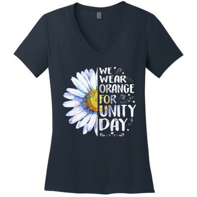 We Wear Orange Daisy Flower For Unity Day Anti Bullying Women's V-Neck T-Shirt