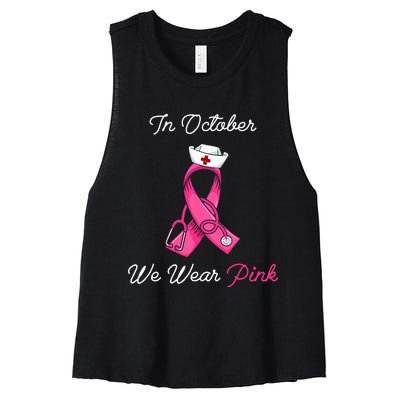 We Wear P.I.N.K. Cute Stethoscope Breast Cancer Nurse Women's Racerback Cropped Tank