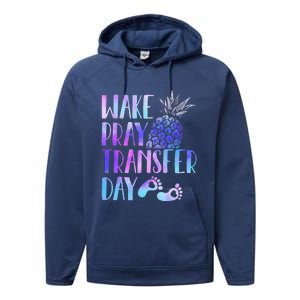 Women Wake Pray Transfer Day Cute Ivf Mom Infertility Performance Fleece Hoodie