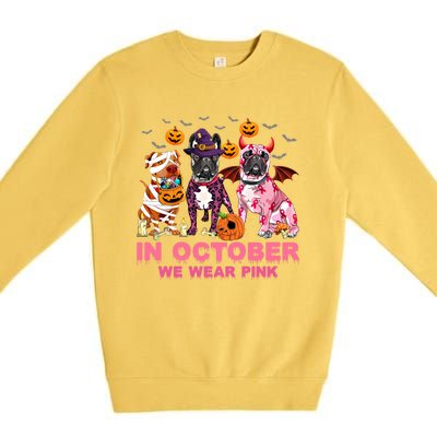 We Wear Pink Breast Cancer Halloween Pitbull Bulldog Lovers Funny Gift Premium Crewneck Sweatshirt