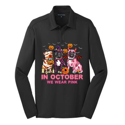 We Wear Pink Breast Cancer Halloween Pitbull Bulldog Lovers Funny Gift Silk Touch Performance Long Sleeve Polo