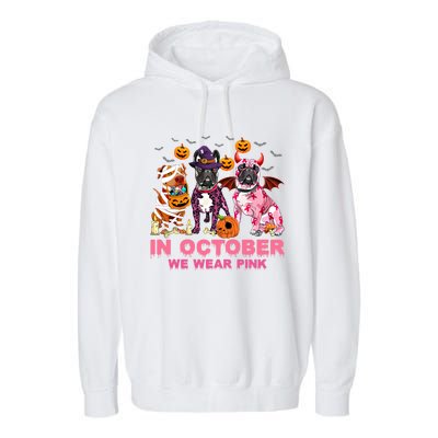 We Wear Pink Breast Cancer Halloween Pitbull Bulldog Lovers Funny Gift Garment-Dyed Fleece Hoodie