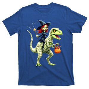 Witch With Pumpkin Riding Mummy Halloween Dinosaur Great Gift T-Shirt