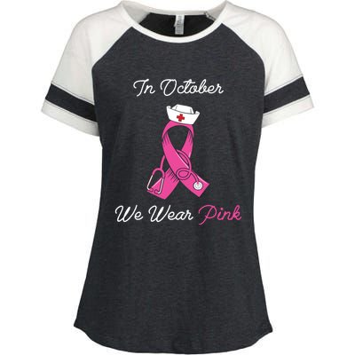 We Wear Pink Cute Stethoscope Breast Cancer Nurse Enza Ladies Jersey Colorblock Tee