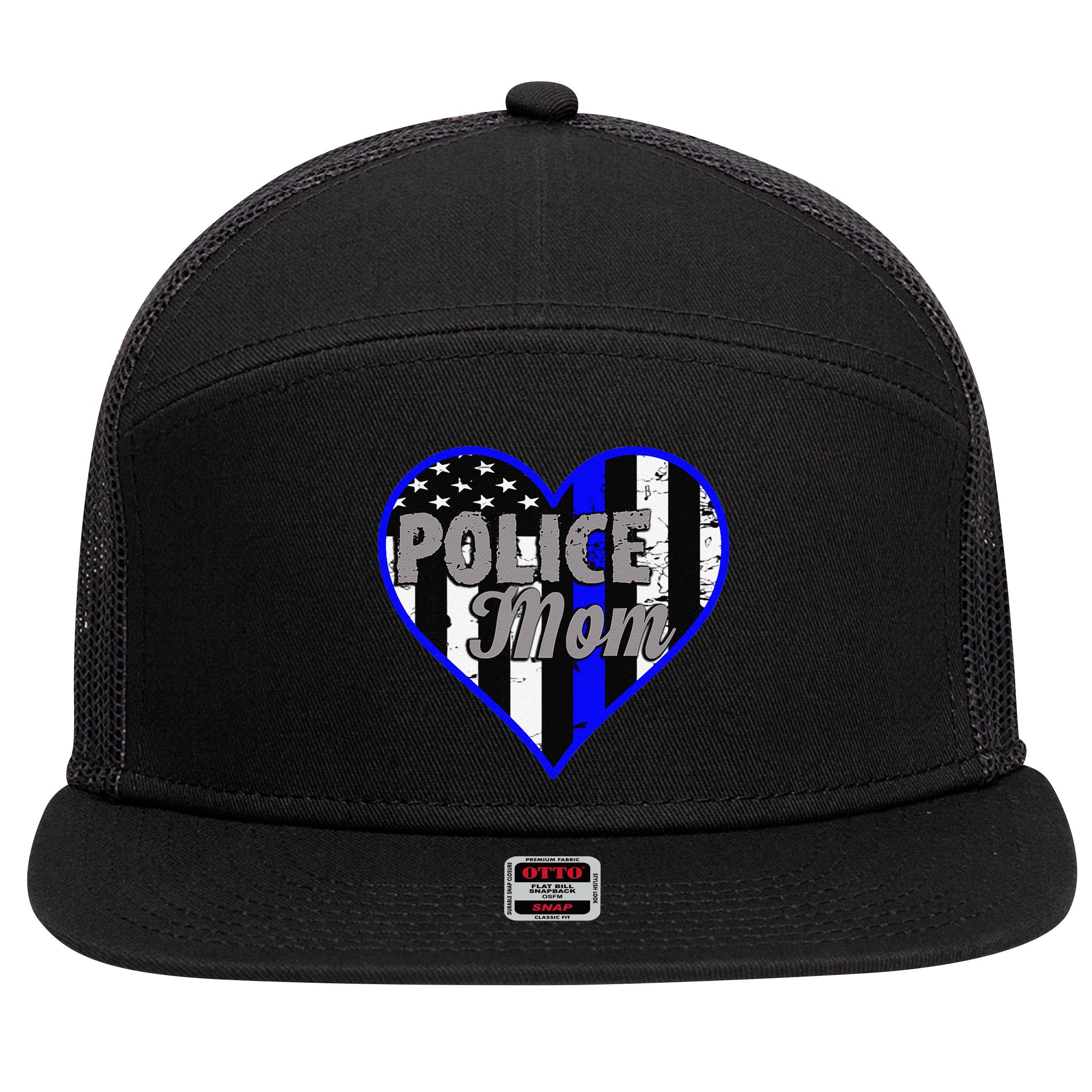 Womens Women's Police Mom Law Enforcement Mother's Day Gift 7 Panel Mesh Trucker Snapback Hat