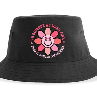 We Wear Pink Breast Cancer Awareness Warrior Groovy Hippie Sustainable Bucket Hat