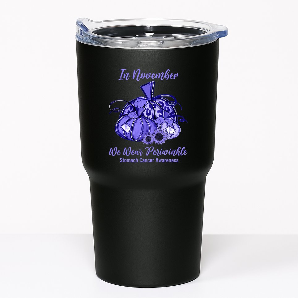 we wear periwinkle pumpkin stomach cancer awareness Tumbler