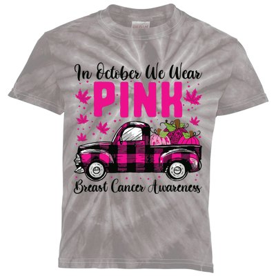 We Wear Pink In October Breast Cancer Truck Halloween Kids Tie-Dye T-Shirt