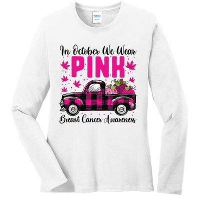 We Wear Pink In October Breast Cancer Truck Halloween Ladies Long Sleeve Shirt