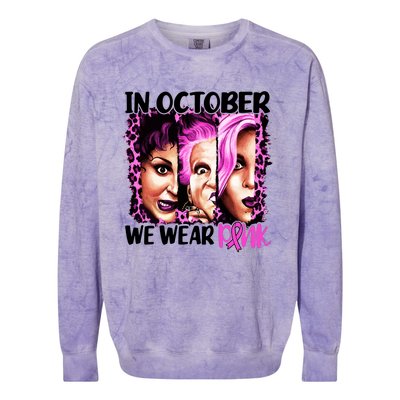 We Wear Pink In October Halloween Movies Fictional Characters Breast Cancer Colorblast Crewneck Sweatshirt