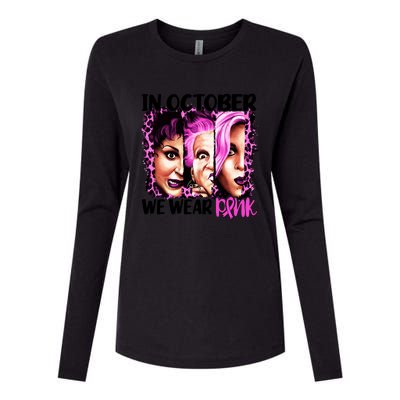 We Wear Pink In October Halloween Movies Fictional Characters Breast Cancer Womens Cotton Relaxed Long Sleeve T-Shirt