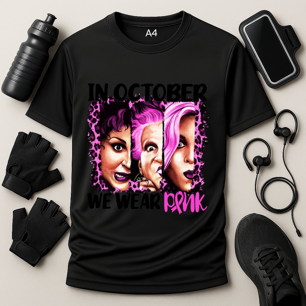 We Wear Pink In October Halloween Movies Fictional Characters Breast Cancer Cooling Performance Crew T-Shirt