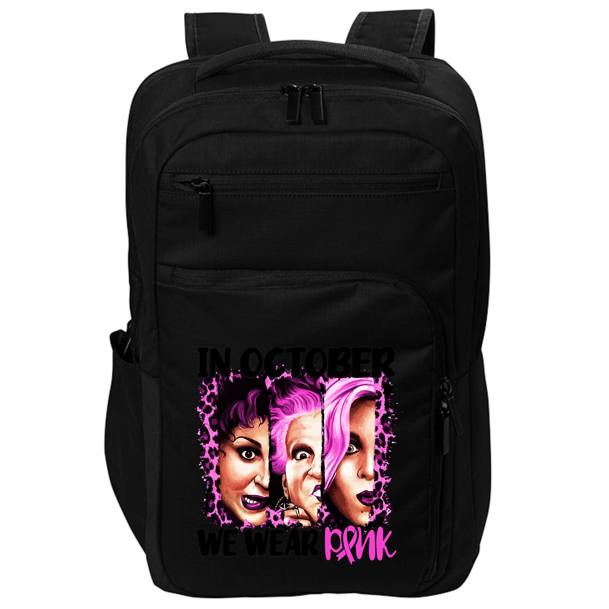 We Wear Pink In October Halloween Movies Fictional Characters Breast Cancer Impact Tech Backpack