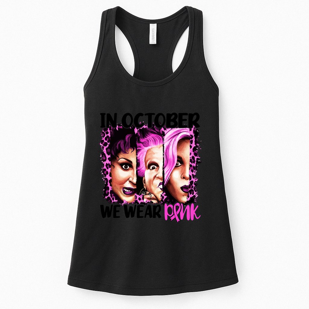 We Wear Pink In October Halloween Movies Fictional Characters Breast Cancer Womens Tank Top