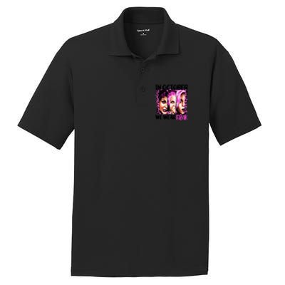 We Wear Pink In October Halloween Movies Fictional Characters Breast Cancer PosiCharge RacerMesh Polo