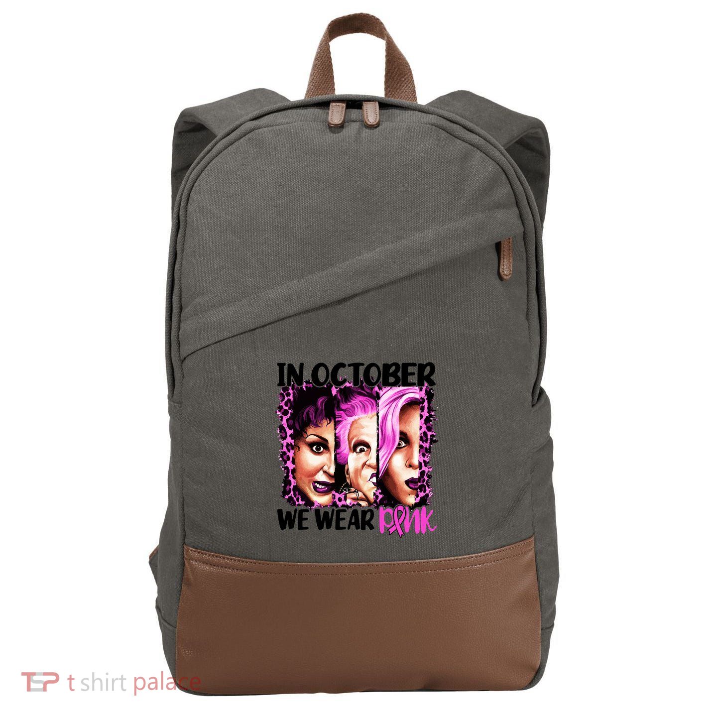 We Wear Pink In October Halloween Movies Fictional Characters Breast Cancer Cotton Canvas Backpack