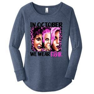 We Wear Pink In October Halloween Movies Fictional Characters Breast Cancer Women's Perfect Tri Tunic Long Sleeve Shirt