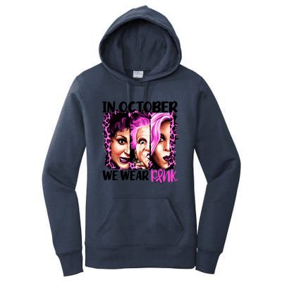 We Wear Pink In October Halloween Movies Fictional Characters Breast Cancer Women's Pullover Hoodie