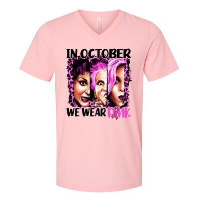 We Wear Pink In October Halloween Movies Fictional Characters Breast Cancer V-Neck T-Shirt