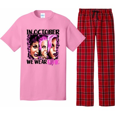 We Wear Pink In October Halloween Movies Fictional Characters Breast Cancer Pajama Set