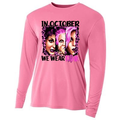 We Wear Pink In October Halloween Movies Fictional Characters Breast Cancer Cooling Performance Long Sleeve Crew