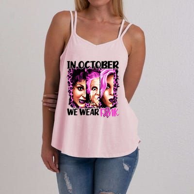 We Wear Pink In October Halloween Movies Fictional Characters Breast Cancer Women's Strappy Tank