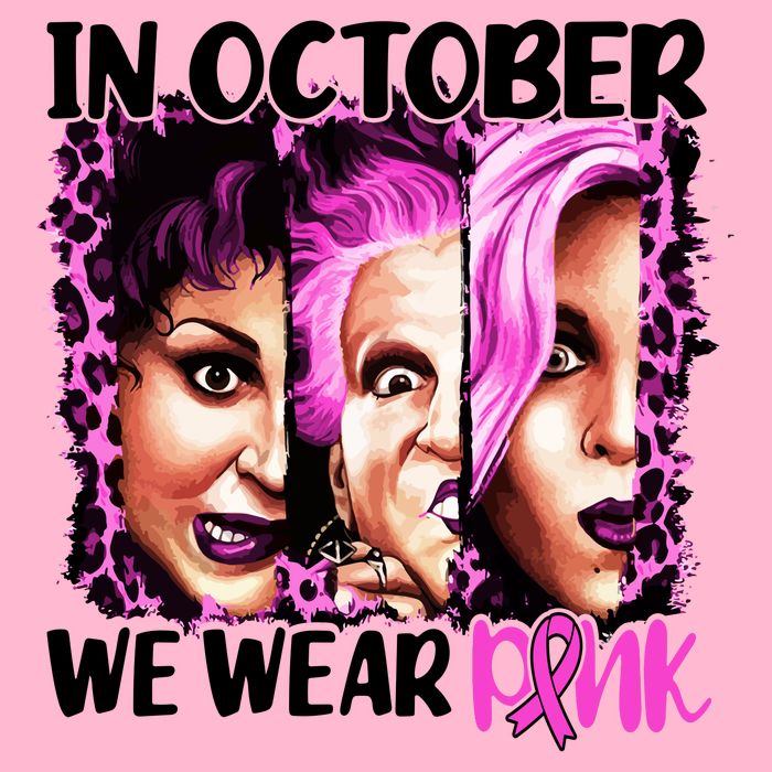 We Wear Pink In October Halloween Movies Fictional Characters Breast Cancer Women's V-Neck T-Shirt
