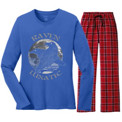 Wiccan Witch Pagan Occult Raven Lunatic Retro Moon Gift Women's Long Sleeve Flannel Pajama Set 