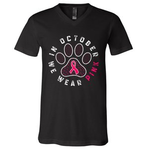 We Wear P.I.N.K Dog Cat Paw Breast Cancer Awareness V-Neck T-Shirt