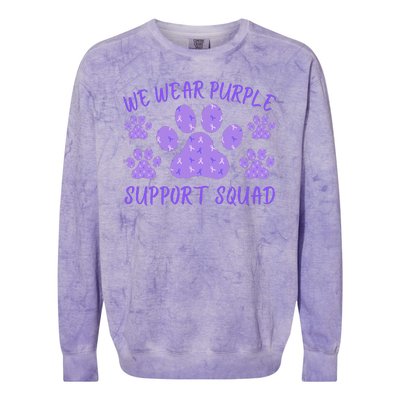 We Wear Purple Domestic Violence Awareness Purple Ribbon Dog Paws Cat Paws Colorblast Crewneck Sweatshirt