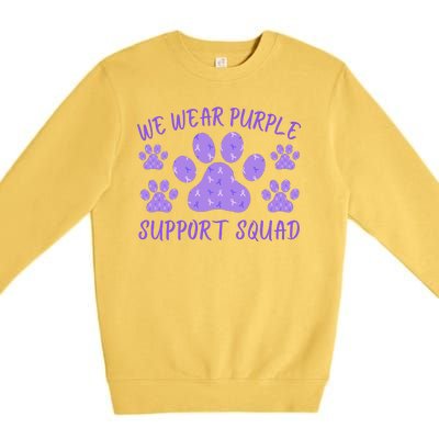 We Wear Purple Domestic Violence Awareness Purple Ribbon Dog Paws Cat Paws Premium Crewneck Sweatshirt