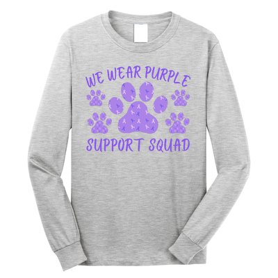 We Wear Purple Domestic Violence Awareness Purple Ribbon Dog Paws Cat Paws Long Sleeve Shirt