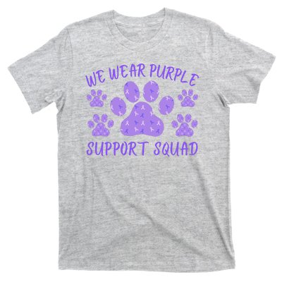 We Wear Purple Domestic Violence Awareness Purple Ribbon Dog Paws Cat Paws T-Shirt