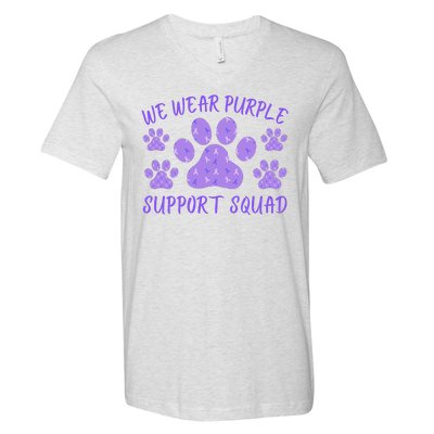 We Wear Purple Domestic Violence Awareness Purple Ribbon Dog Paws Cat Paws V-Neck T-Shirt