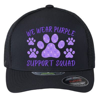 We Wear Purple Domestic Violence Awareness Purple Ribbon Dog Paws Cat Paws Flexfit Unipanel Trucker Cap